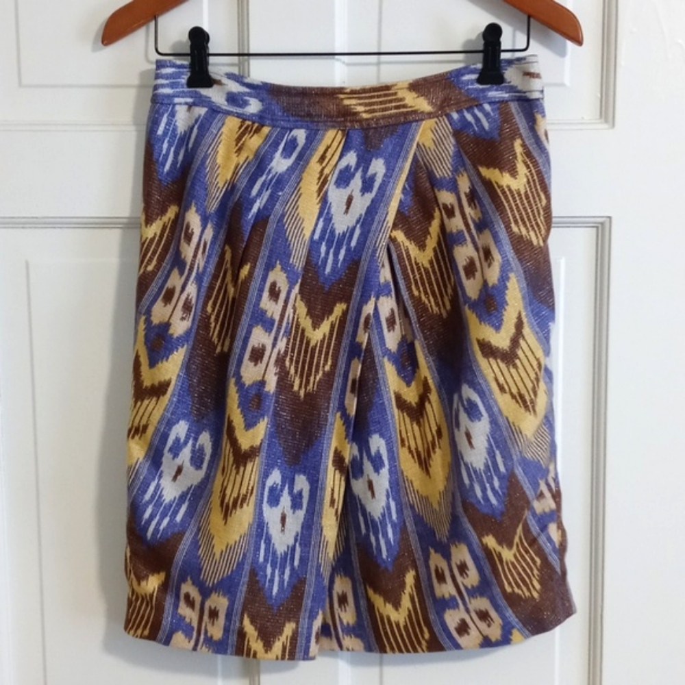 💛Tory Burch💛 - Blue/Brown/Yellow Jemima Ikat Linen Blend Skirt